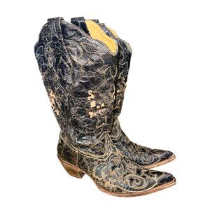 Corral Womens Vintage Embroidered Black Western Leather Cowboy Boots Size 8.5M